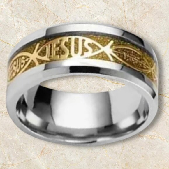 NEW - STAINLESS STEEL SIZE 7 FAITH RING - OPTION SZ7-3 - Picture 2 of 4